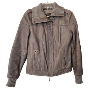 Eddie Bauer Grey Leather Jacket - Women’s Small - Soft Leather - Knit Trim